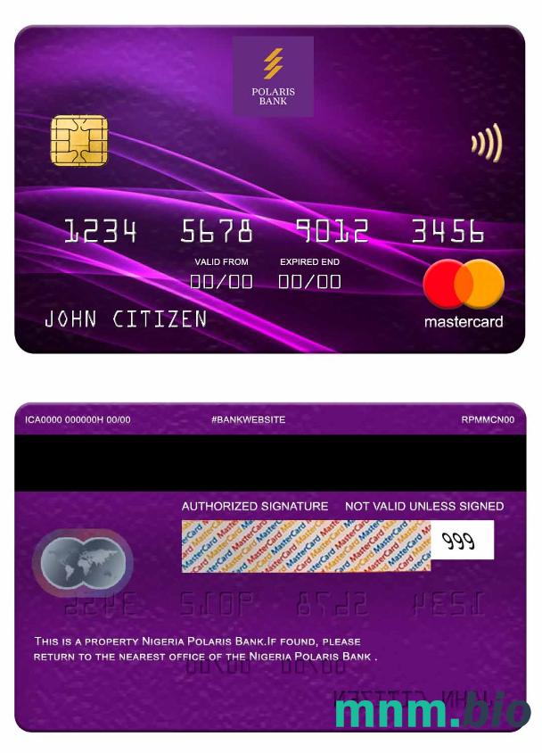 Nigeria Polaris Bank przykład karty mastercard w formacie PSD